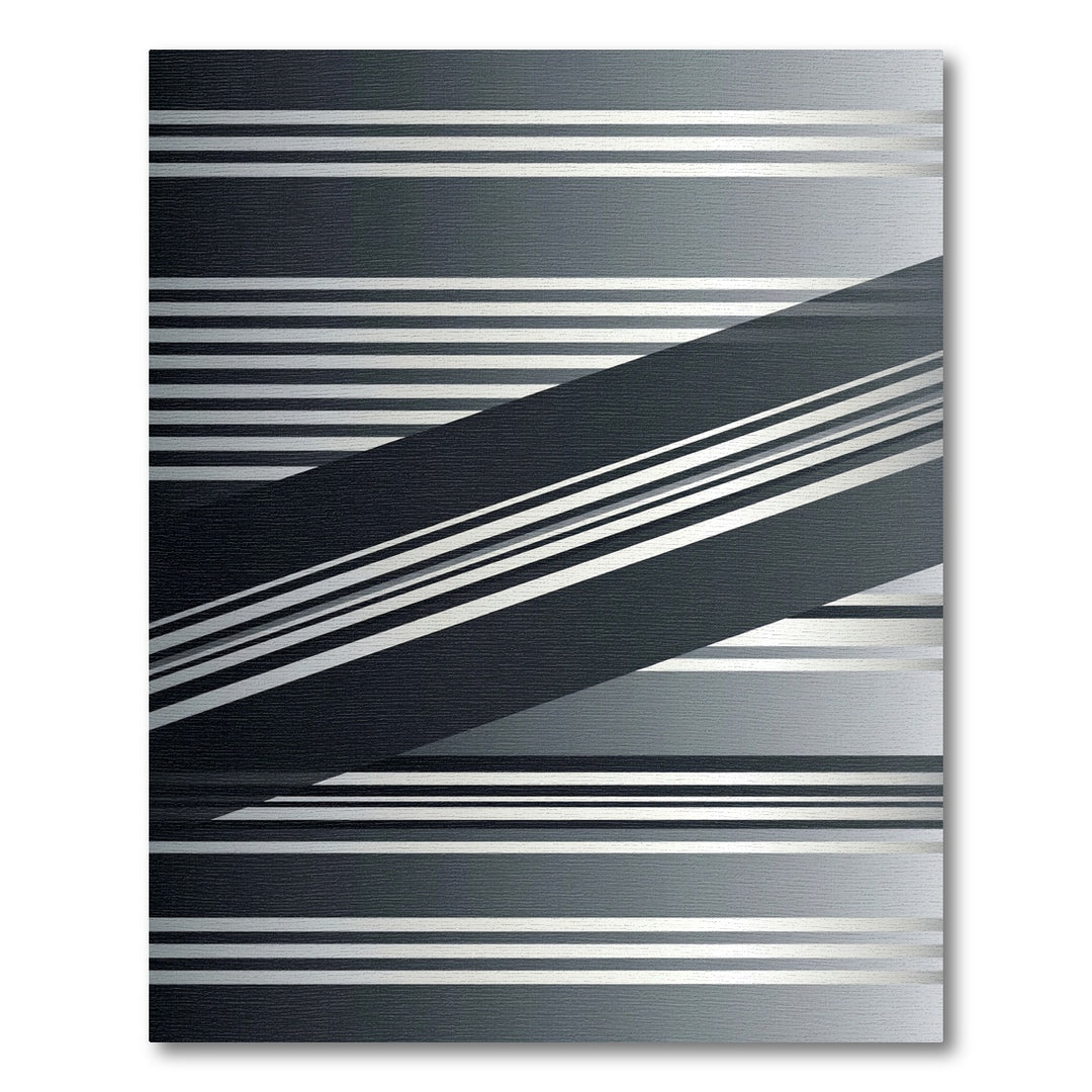 Modern Silver Gradient Geometric Stripe Rug
