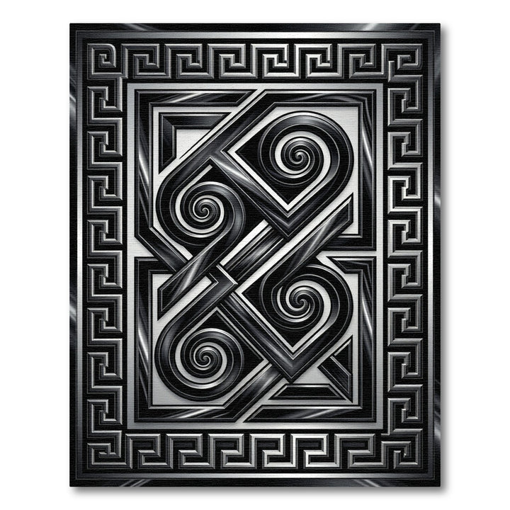 Abstract Black Silver Interlocking Scrolls Rug