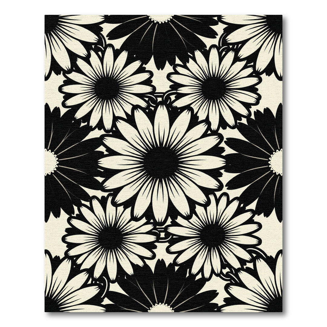 Bold Black White Daisy Garden Rug