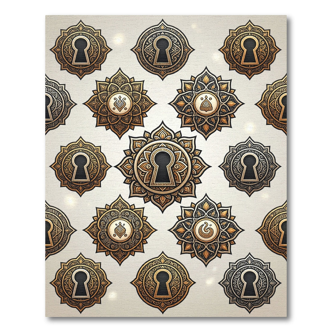 Ornate Golden Keyhole Medallion Rug