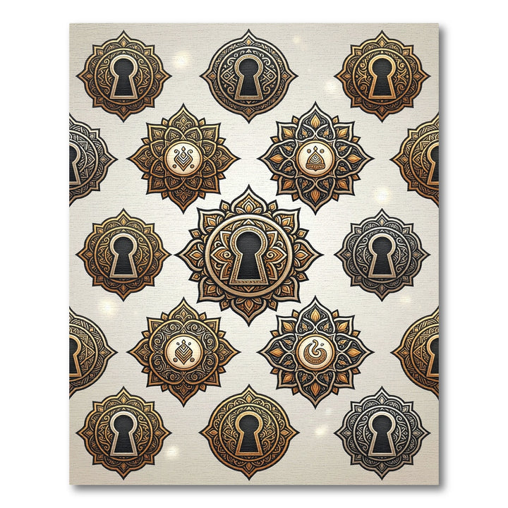 Ornate Golden Keyhole Medallion Rug
