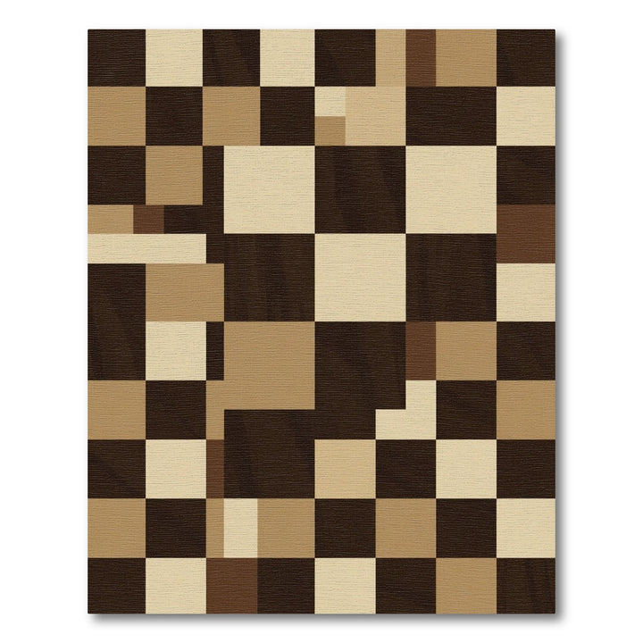Geometric Wood Grain Checks Rug