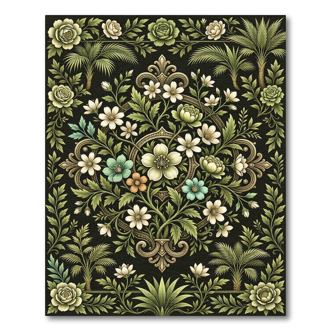 Ornate Emerald Floral Palm Rug