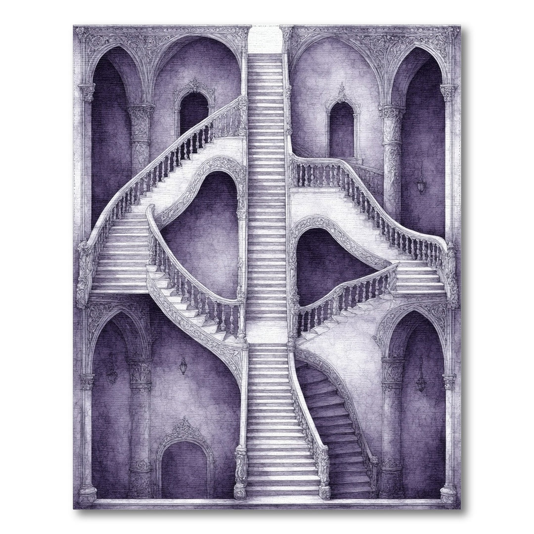 Purple Ornate Staircase Distressed Rug