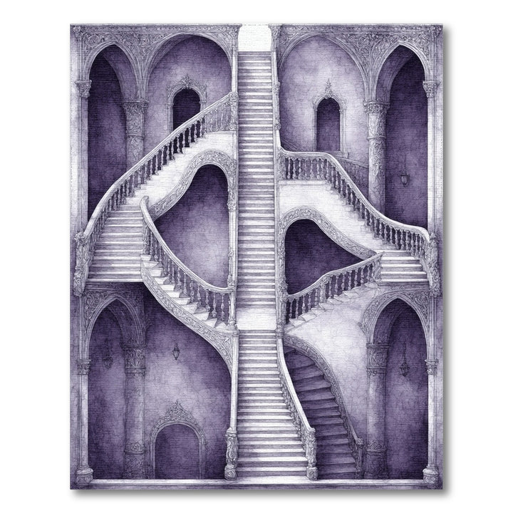 Purple Ornate Staircase Distressed Rug