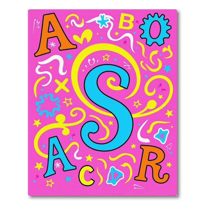 Pink Alphabet Swirls and Stars Rug