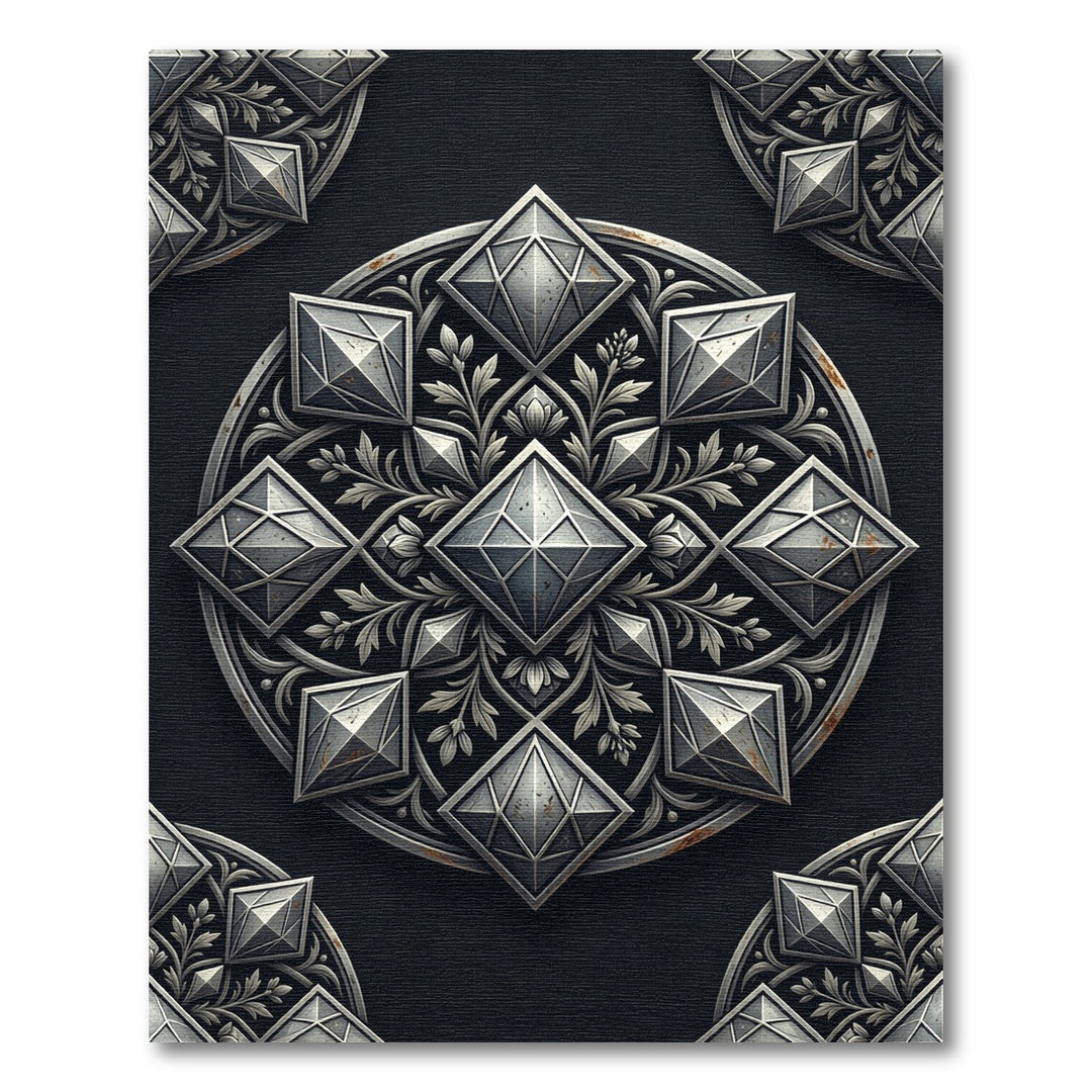 Ornate Black And Silver Medallion Rug