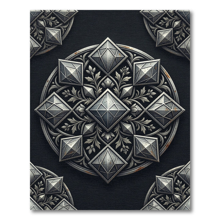 Ornate Black And Silver Medallion Rug