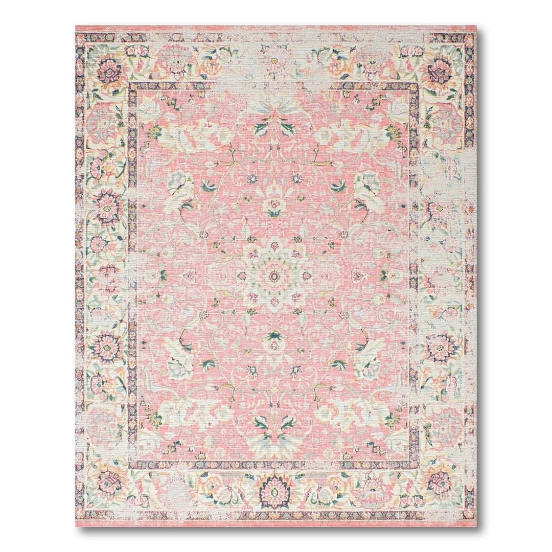 Pink Floral Vintage Washable Area Rug