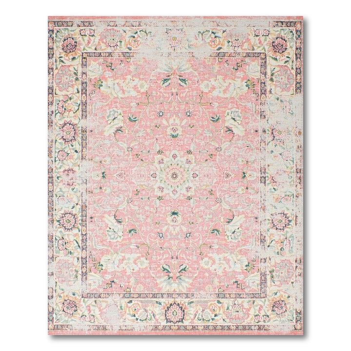 Pink Floral Vintage Washable Area Rug