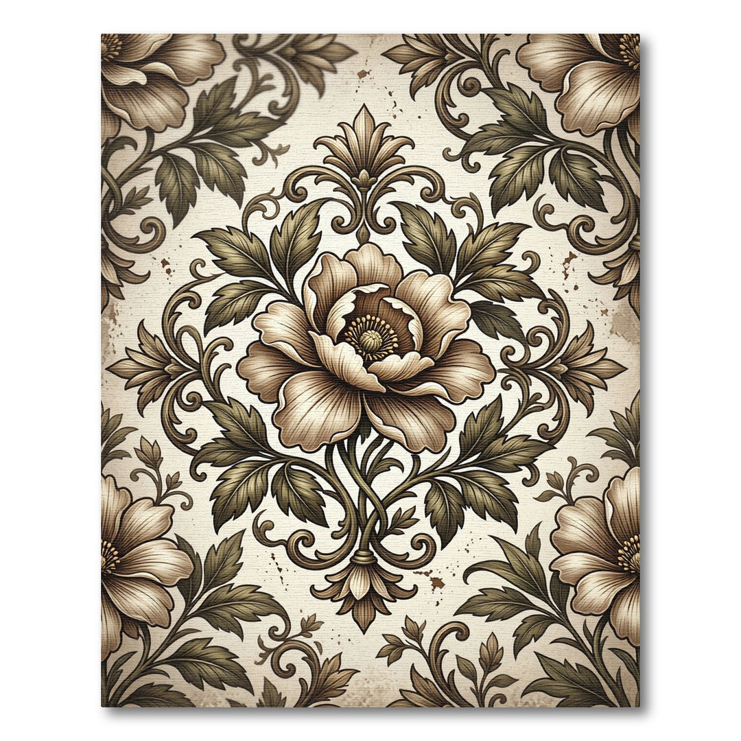 Vintage Brown Floral Scrollwork Rug