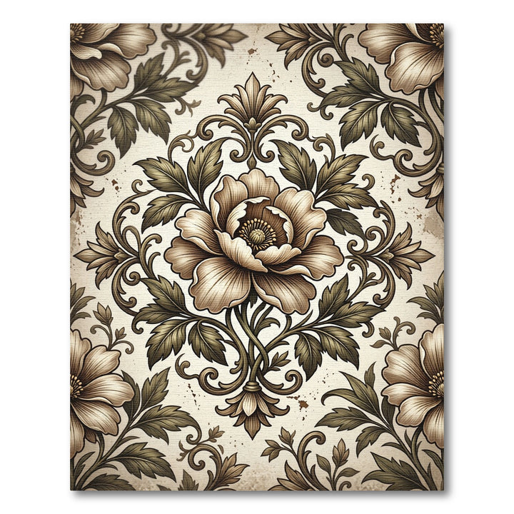Vintage Brown Floral Scrollwork Rug