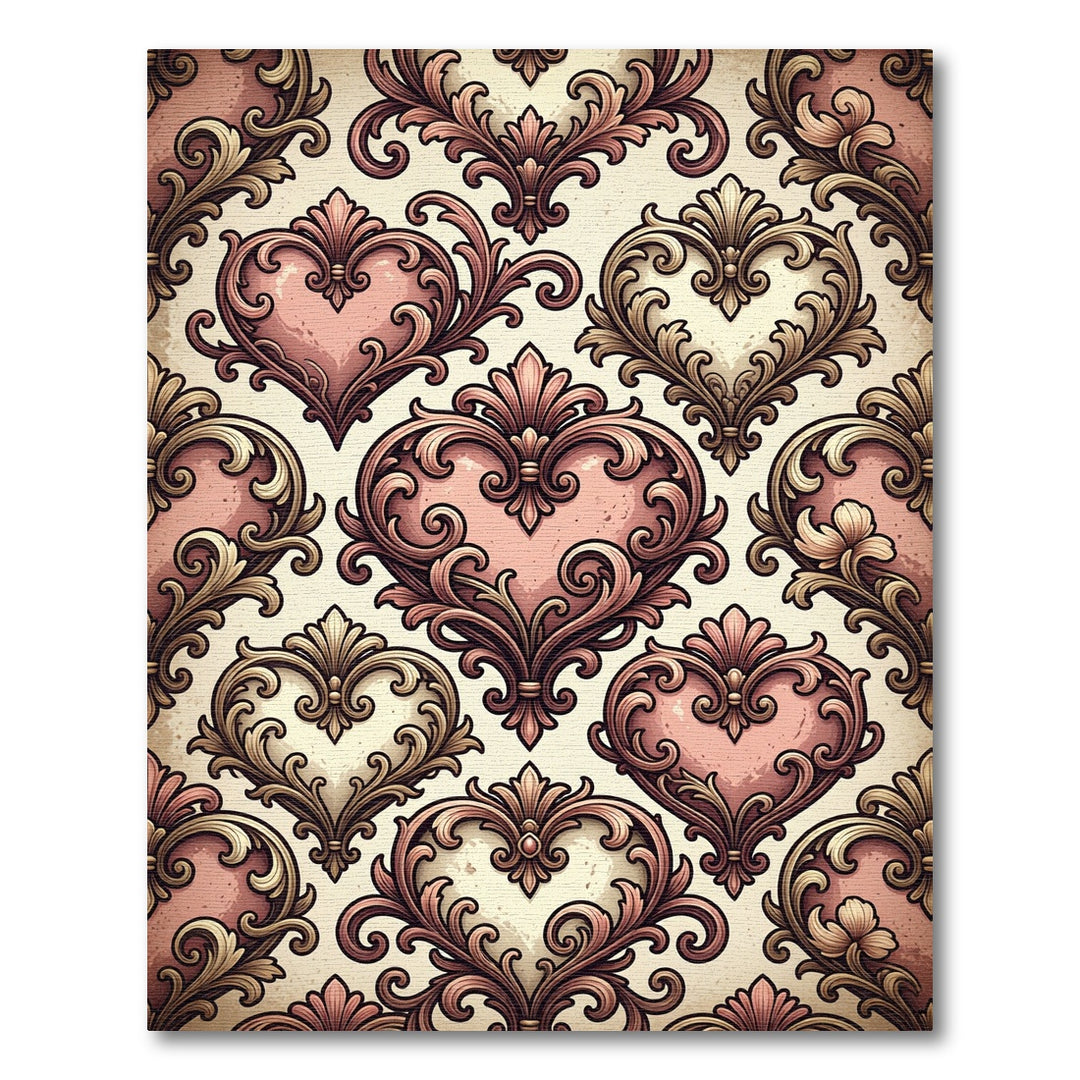 Ornate Pink Heart Baroque Rug