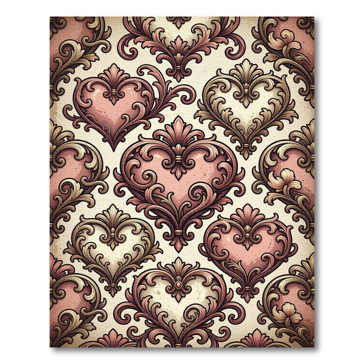 Ornate Pink Heart Baroque Rug