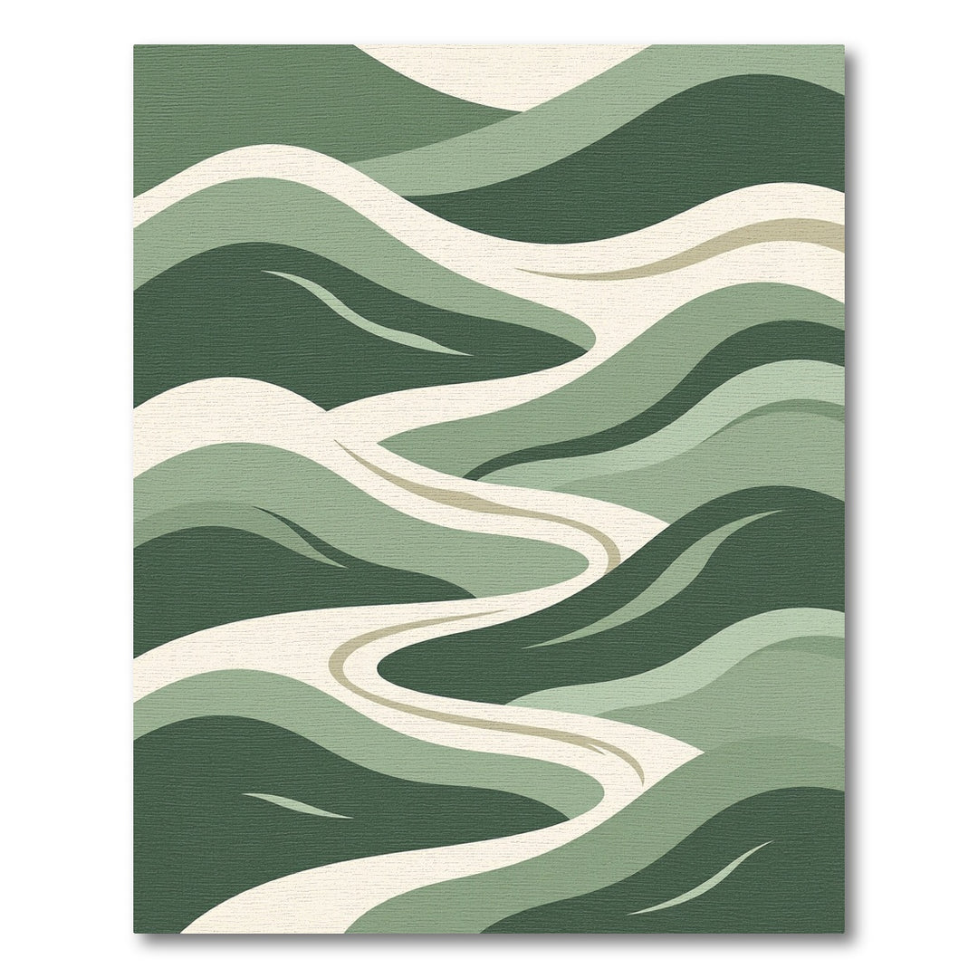 Verdant Green Winding River Landscape Rug