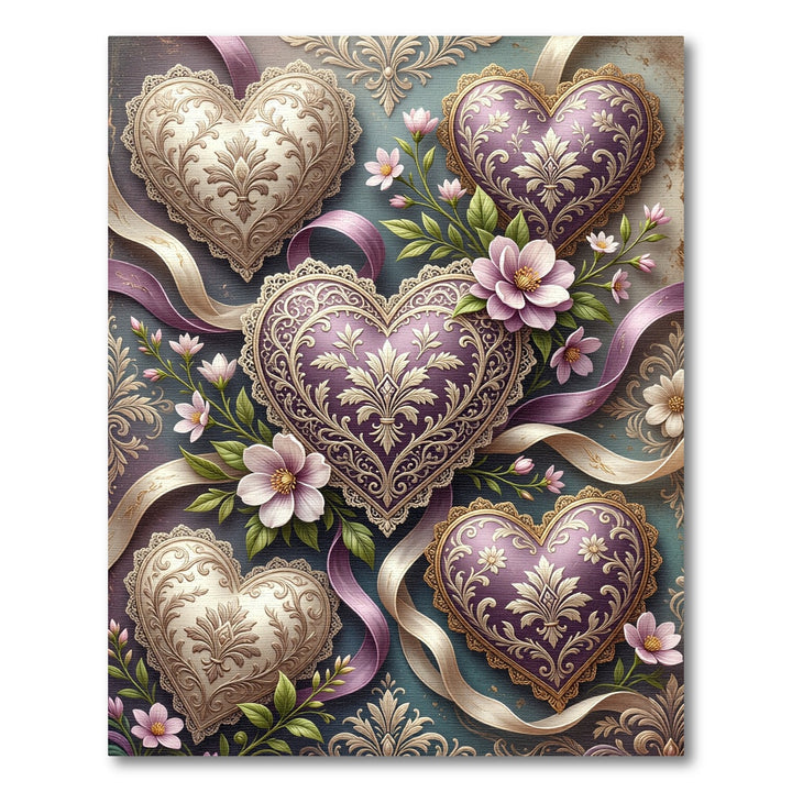 Ornate Vintage Purple Heart Floral Rug