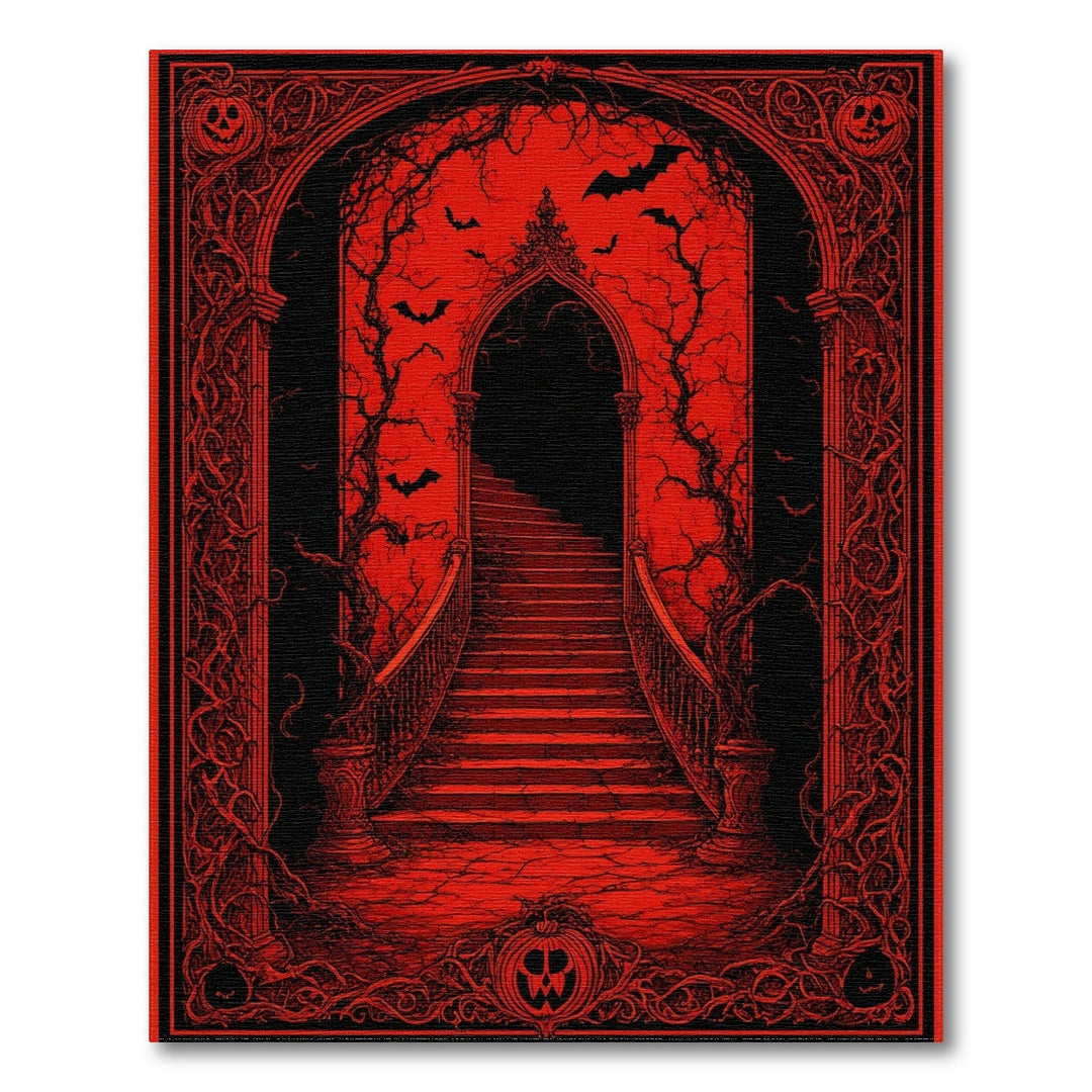 Red Gothic Distressed Vintage Staircase Rug