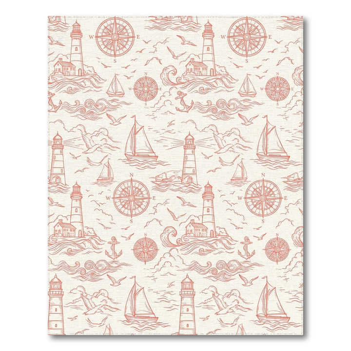 Coral Coastal Lighthouse Sailboat Compass Rug