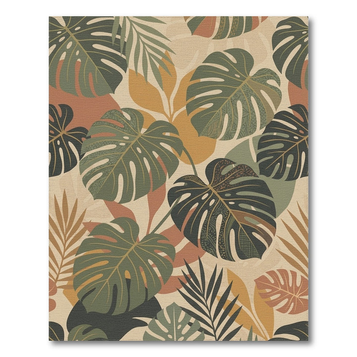 Earthy Monstera Leaf Tropical Collage Rug