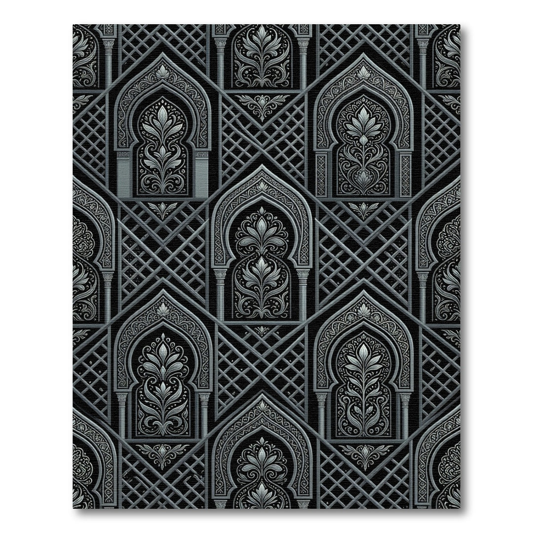 Monochromatic Arabesque Arch Lattice Rug