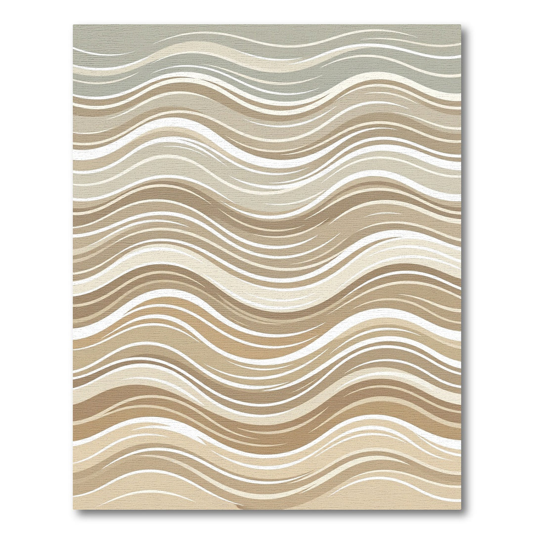 Beige and White Abstract Wave Rug