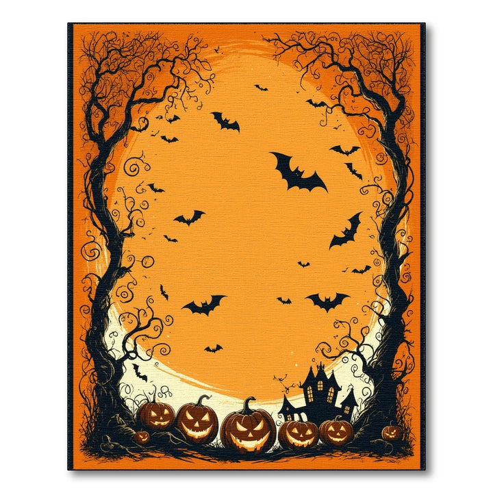 Orange Halloween Pumpkins and Bats Area Rug