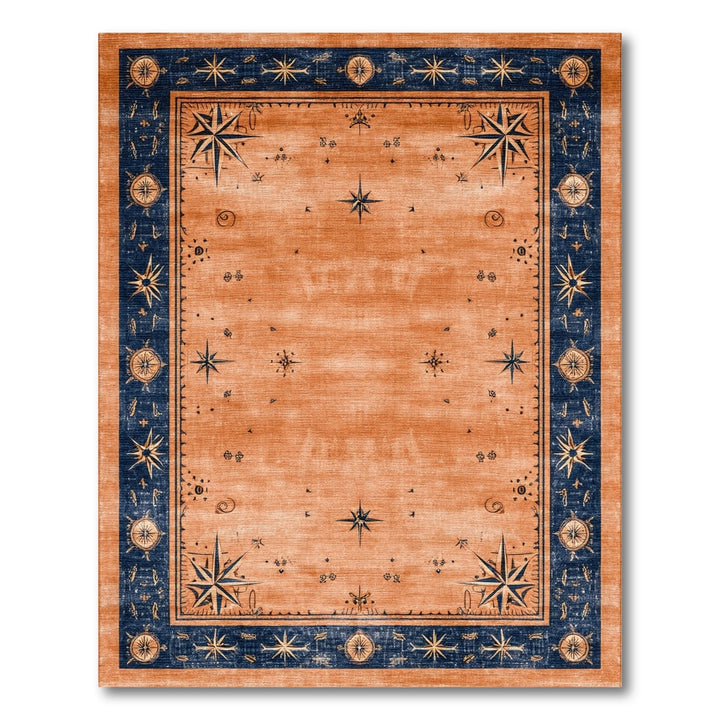 Orange Distressed Compass Star Area Rug