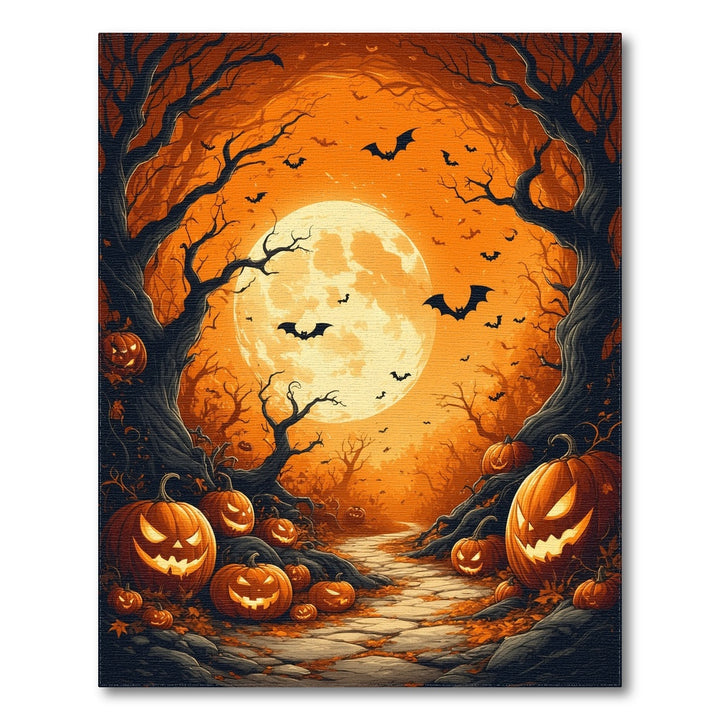 Spooky Pumpkin Path Orange Halloween Rug