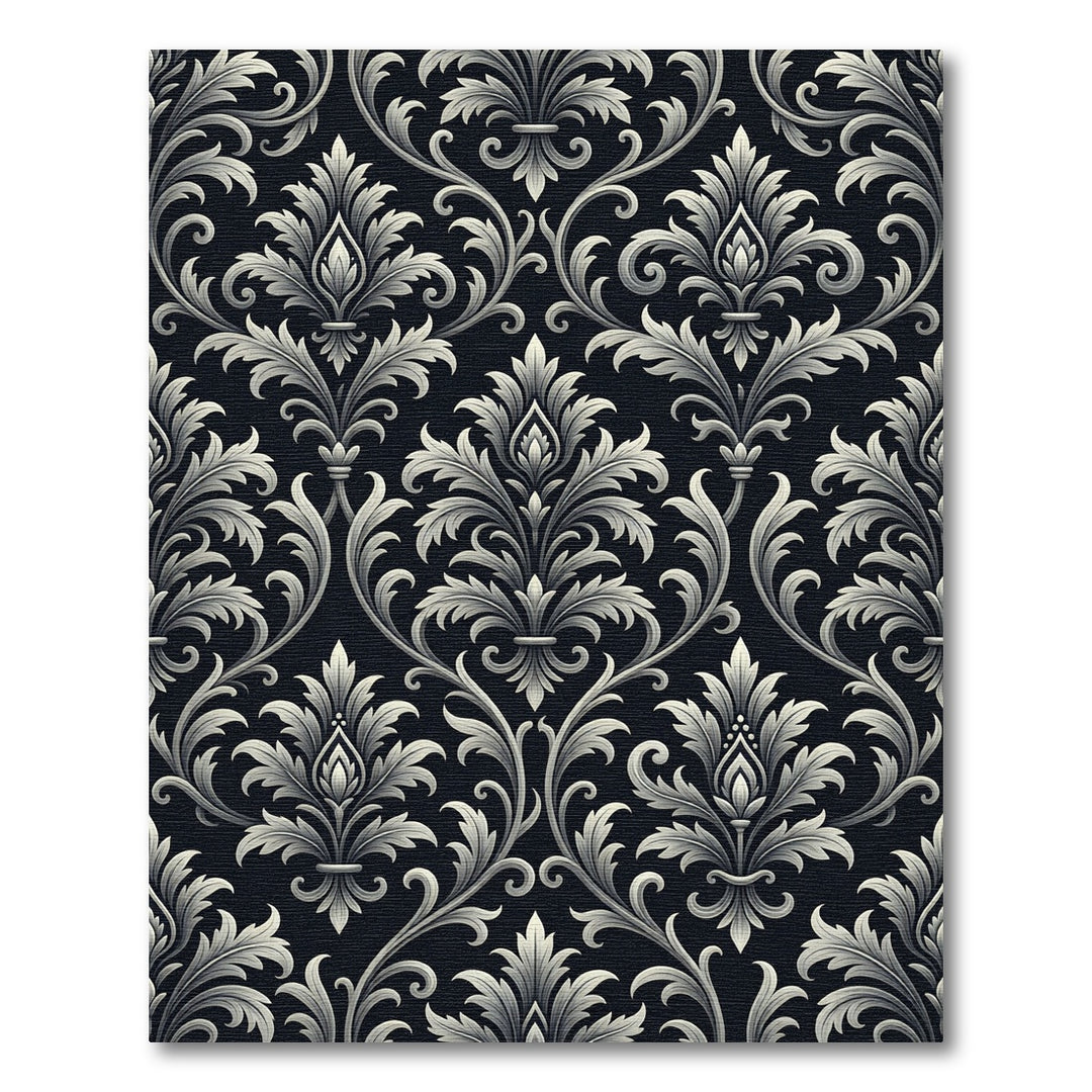 Elegant Ivory Damask Scrollwork Rug