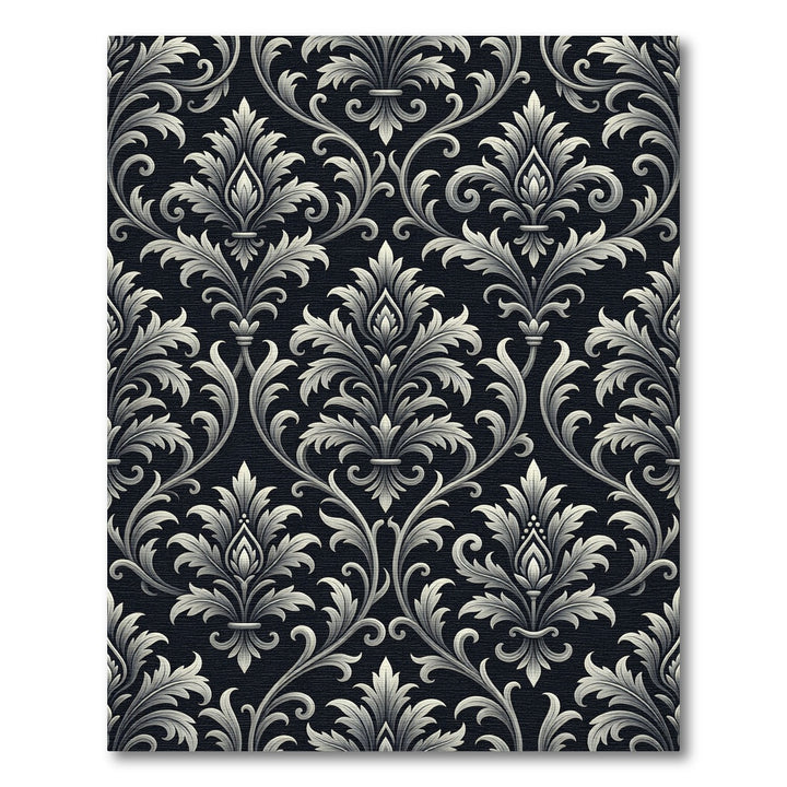 Elegant Ivory Damask Scrollwork Rug