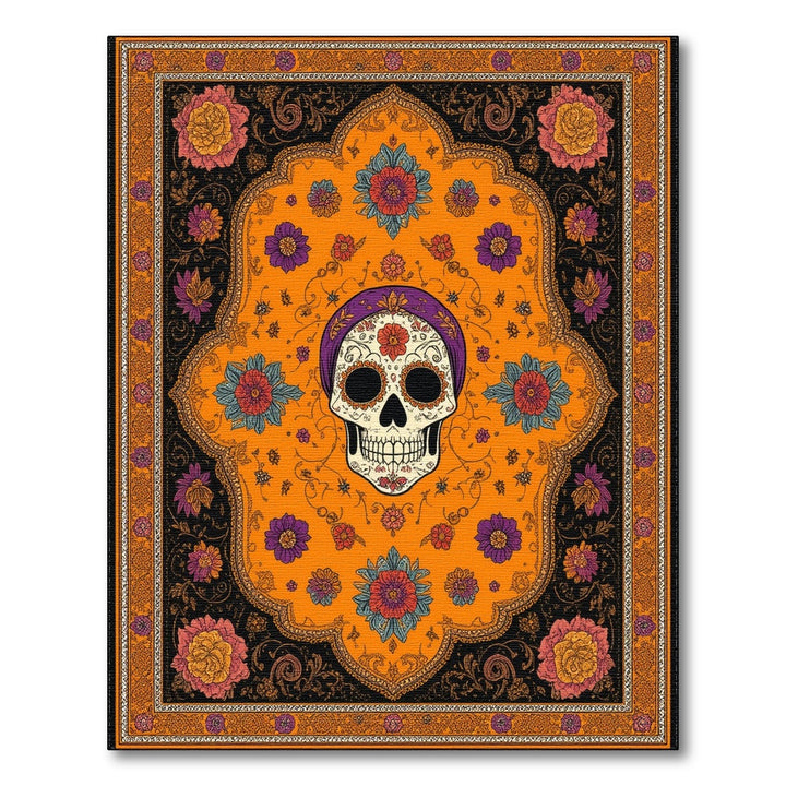 Orange Sugar Skull Floral Area Rug