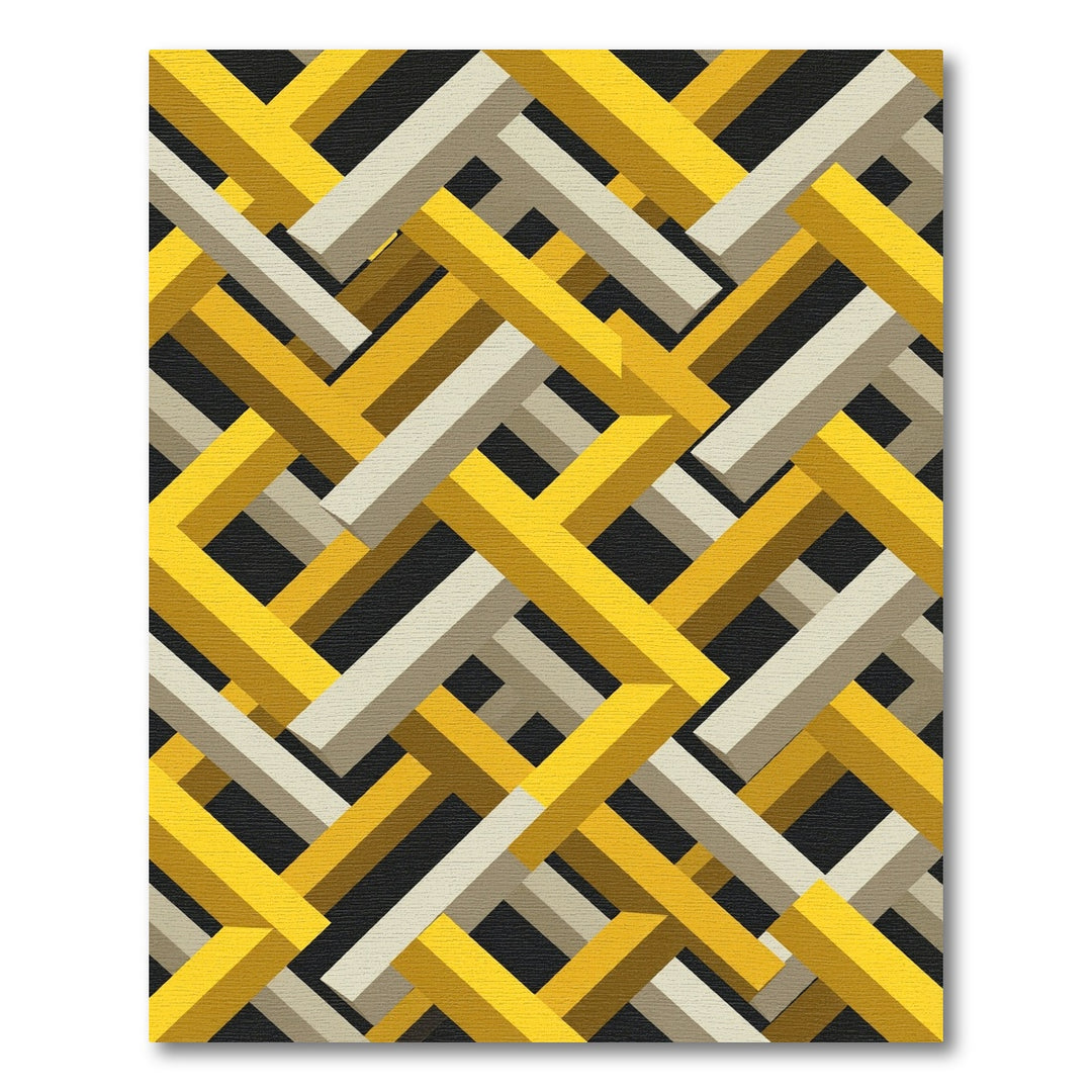 Geometric Yellow Beige Interlocking Pattern Rug