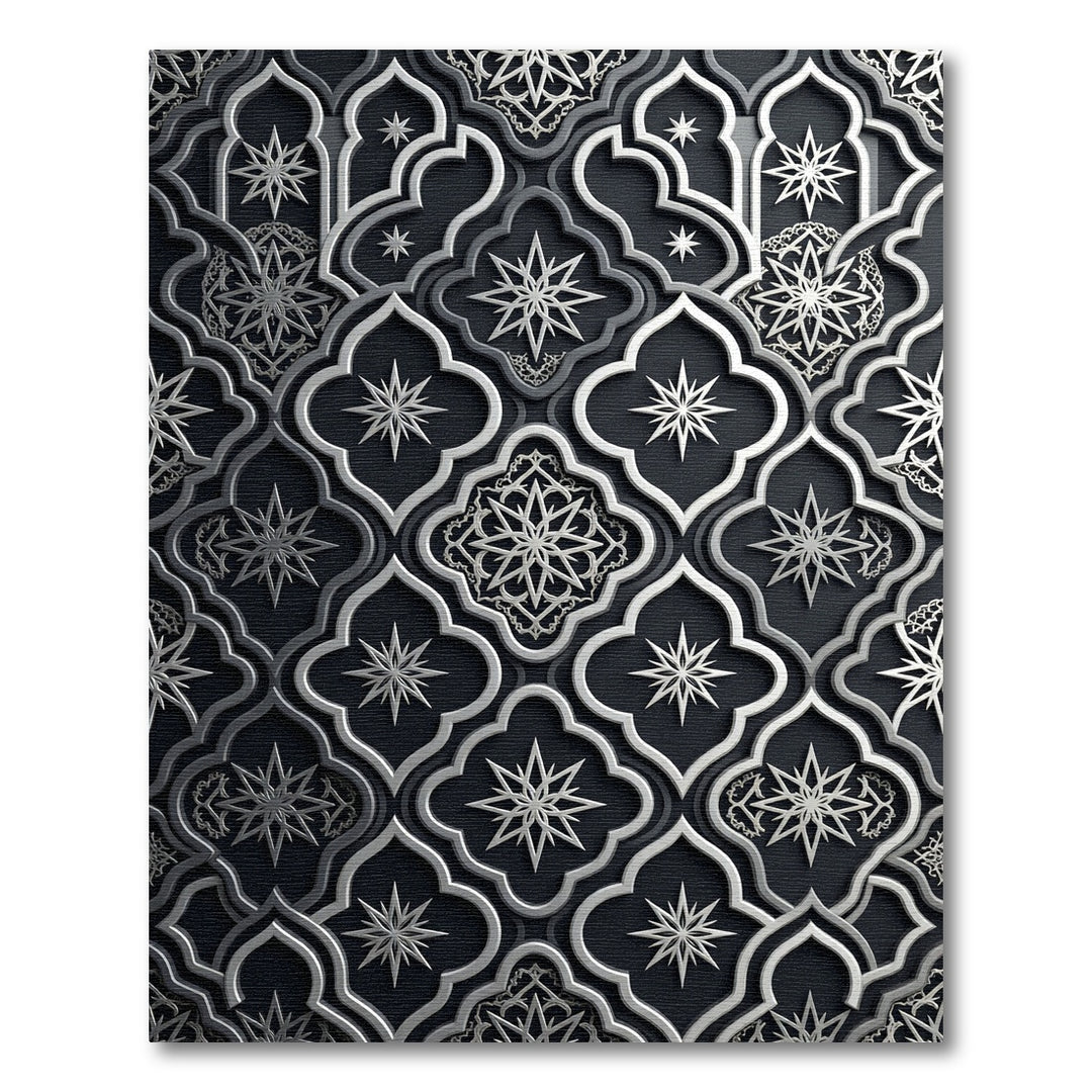 Black Silver Starburst Quatrefoil Rug