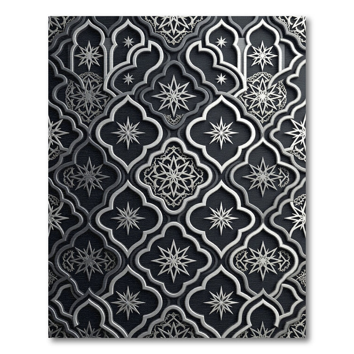 Black Silver Starburst Quatrefoil Rug