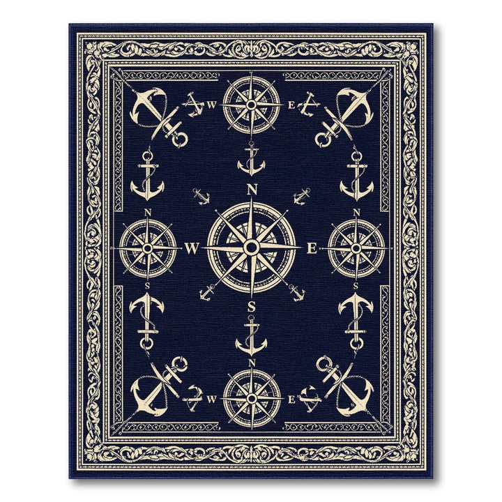 Navy Blue Nautical Anchor Compass Area Rug