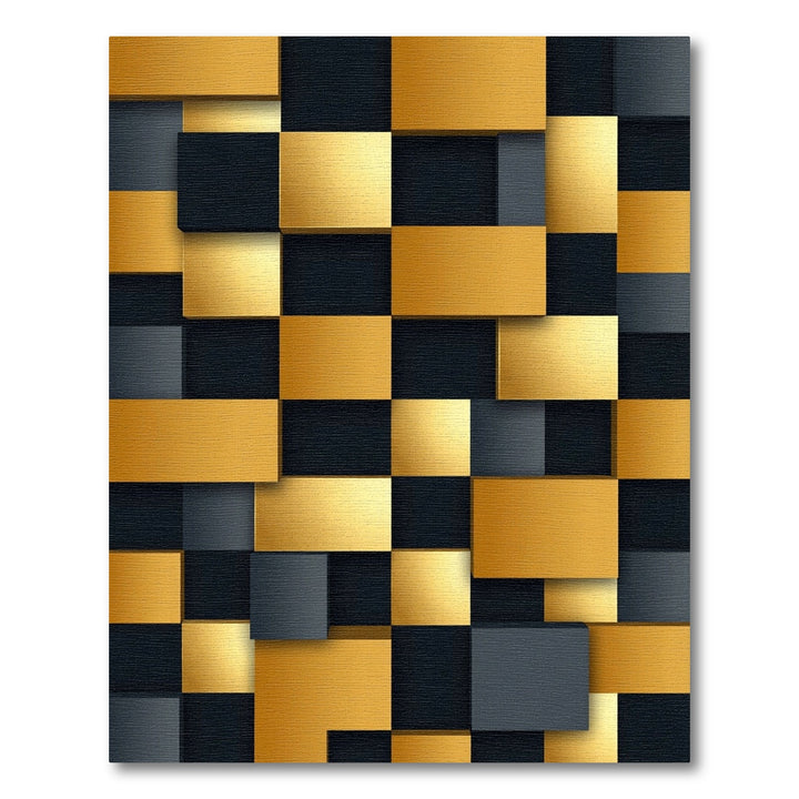 Golden Black Geometric Cubes Rug