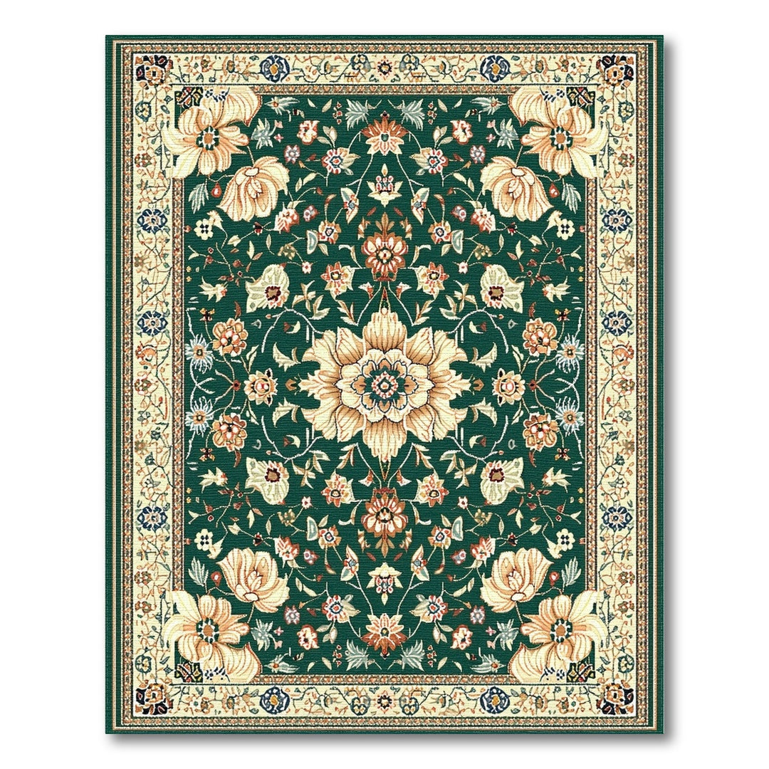Green Floral Persian Area Rug