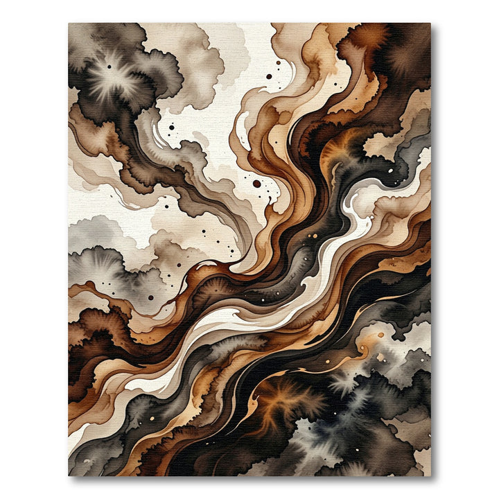 Rich Sepia Abstract Flow Rug