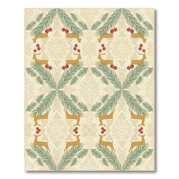 Golden Reindeer Pine Berry Snowflakes Rug
