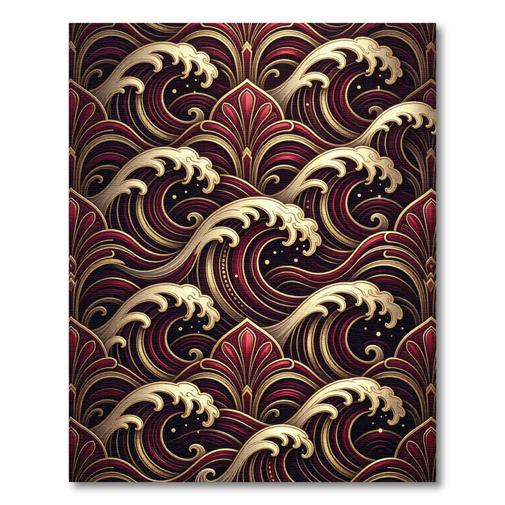 Onyx Red Wave Swirl Golden Art Rug