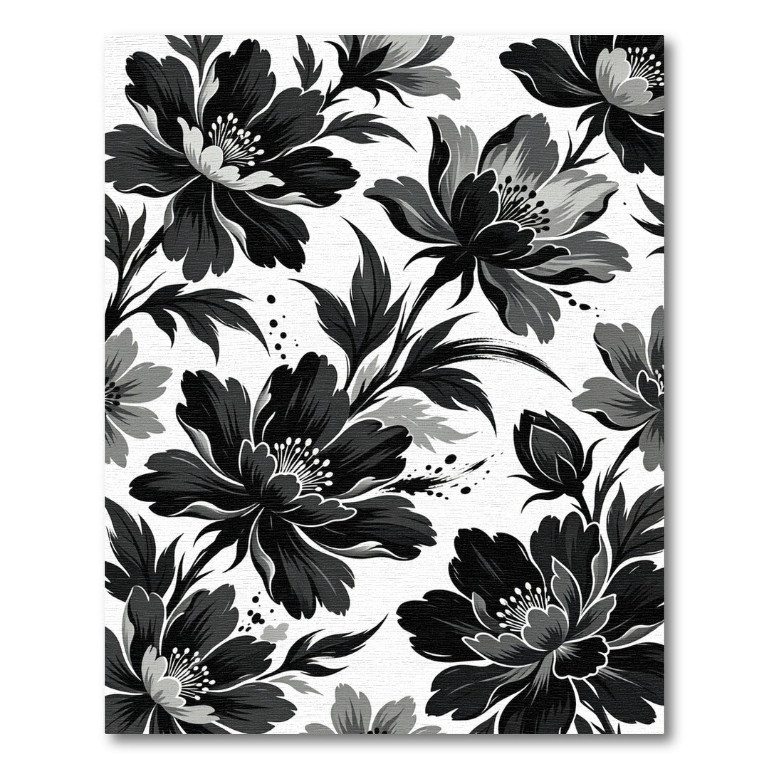 Bold Black Gray Floral Artistry Rug