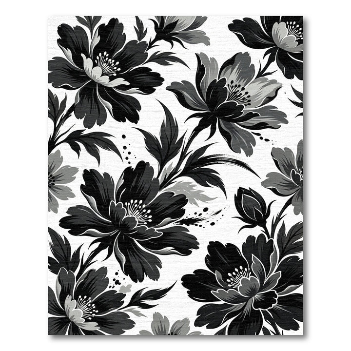Bold Black Gray Floral Artistry Rug