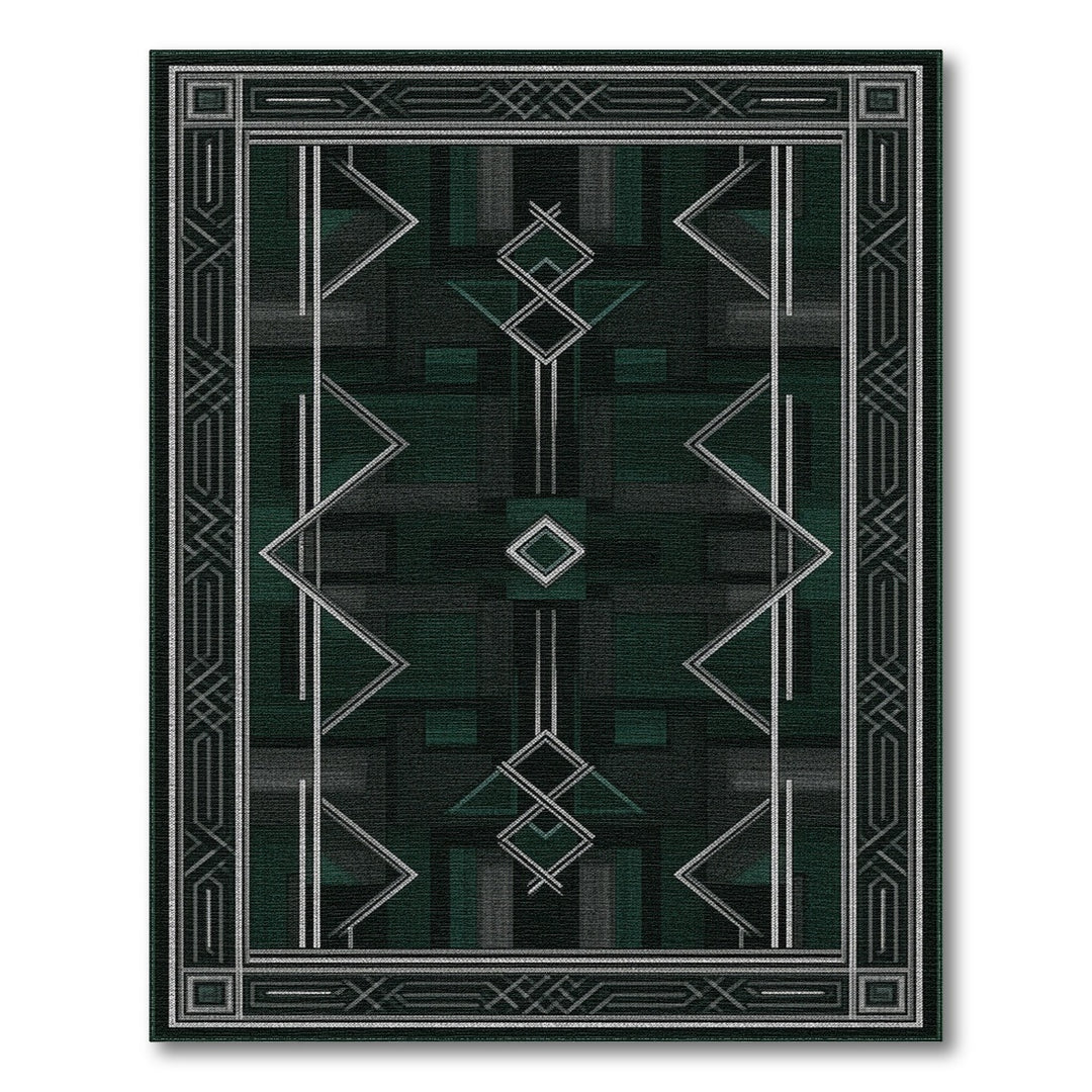 Dark Green Geometric Area Rug
