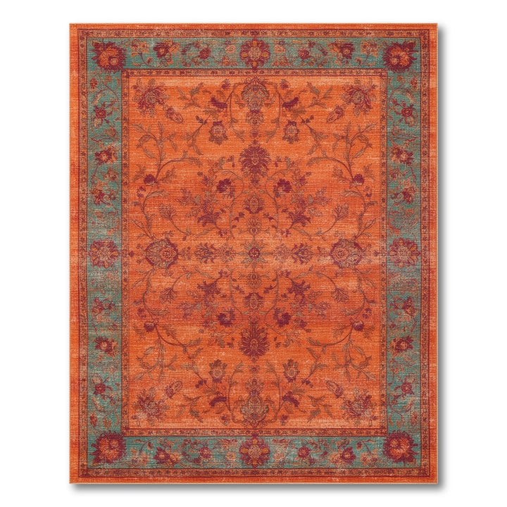 Orange Floral Vintage Area Rug
