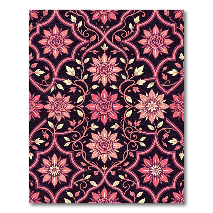Dark Pink Floral Arabesque Medallion Rug