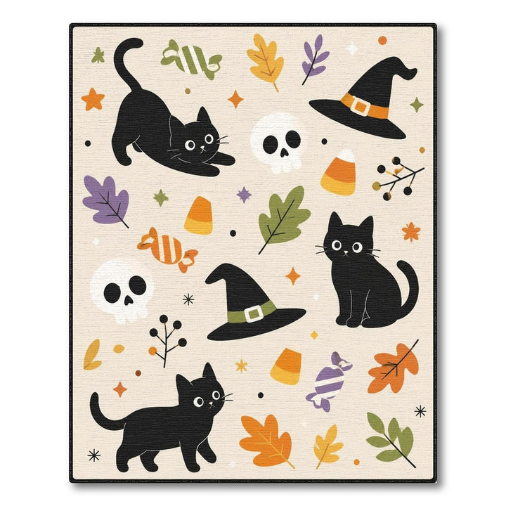 Whimsical Black Cat Halloween Area Rug