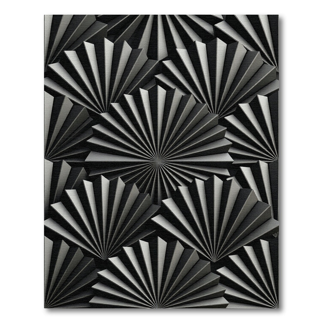 Geometric Fan Fold Black White Rug