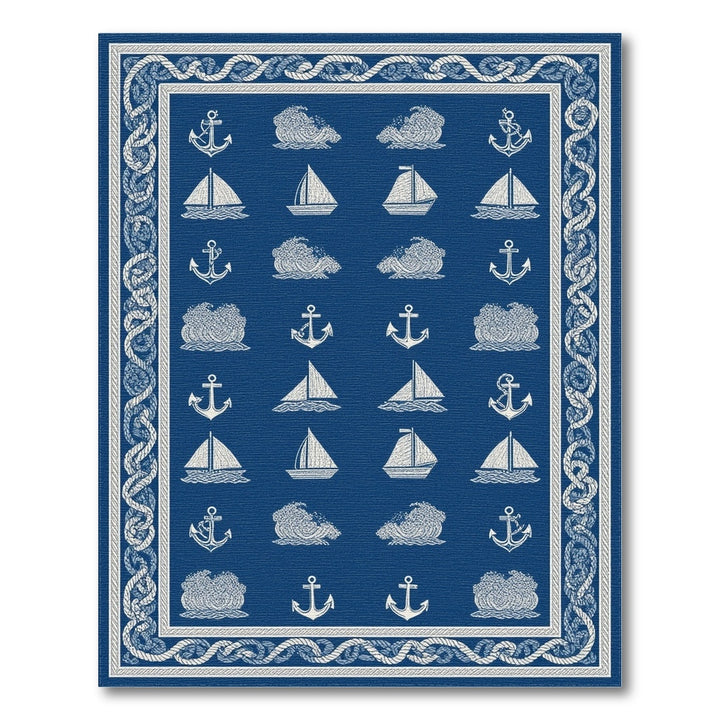 Nautical Blue Anchor Sailboat Area Rug