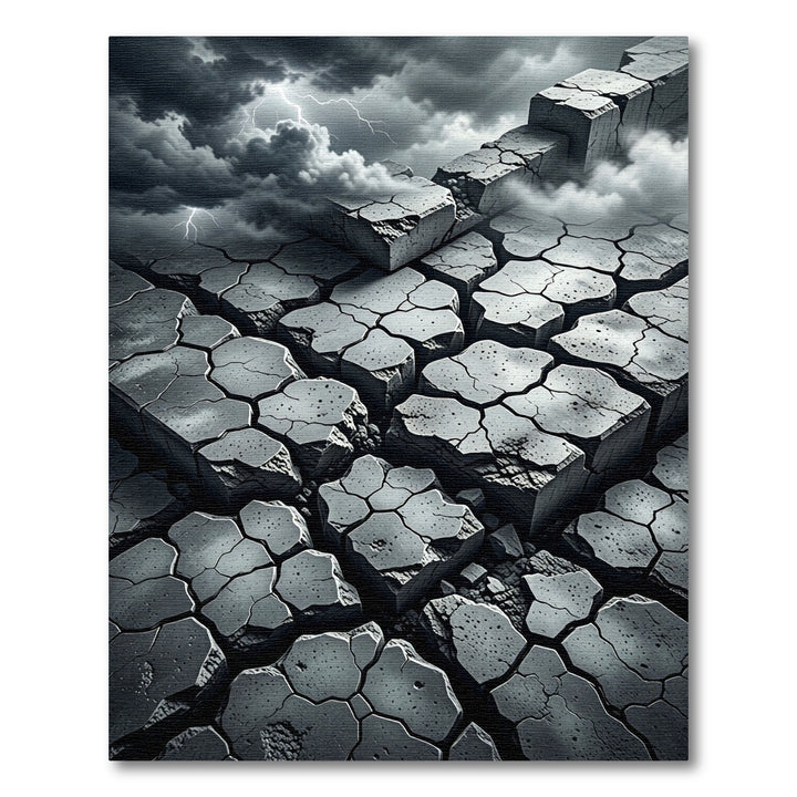 Dramatic Gray Cracked Earth Lightning Rug