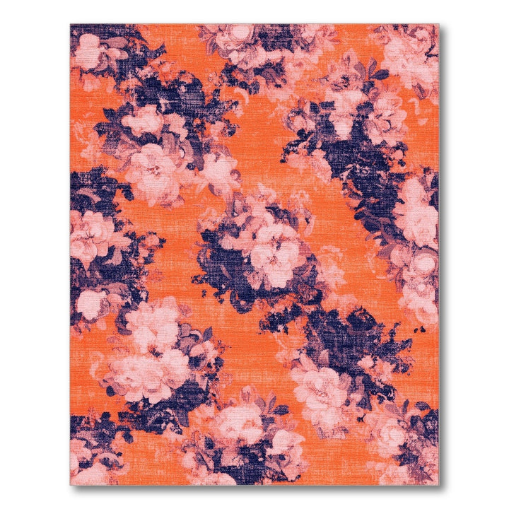 Vintage Orange Floral Washable Area Rug